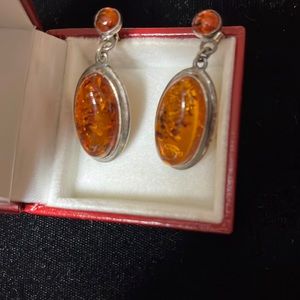 earrings silver with amber